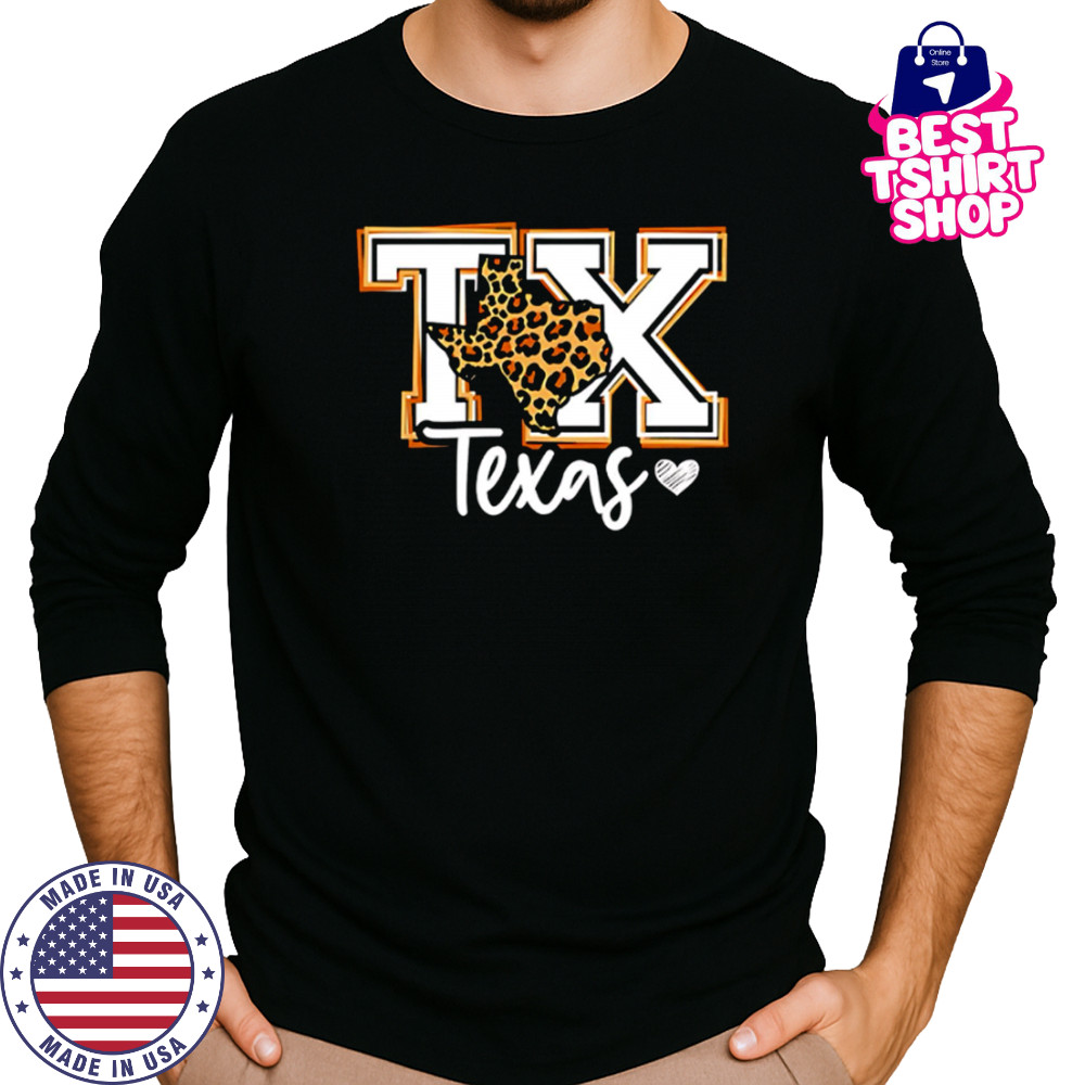 Texas leopard print tx graphic western style shirt Long Sleeved