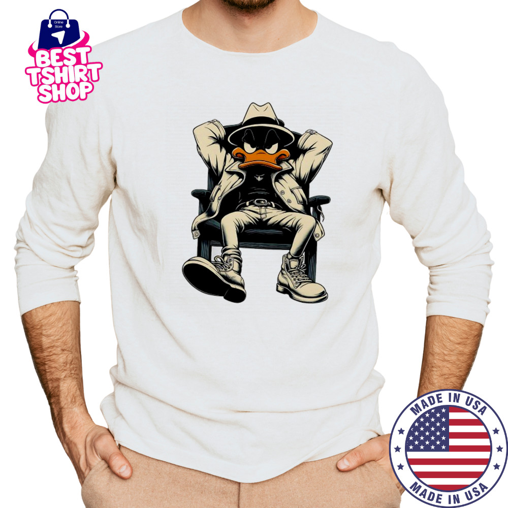 Gangster Duck on chair cartoon shirt Long Sleeved