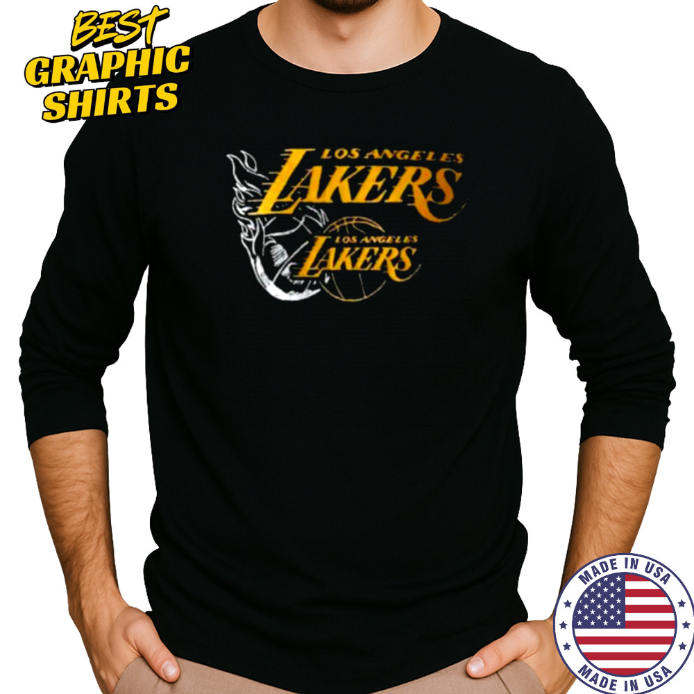 LA Lakers NBA Flame Graphic Black Shirt Long Sleeved