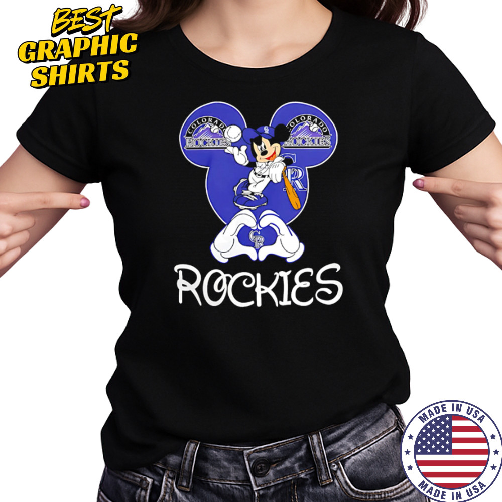 Mickey Colorado Rockies Baseball Logo Heart shirt Women's T-shirt