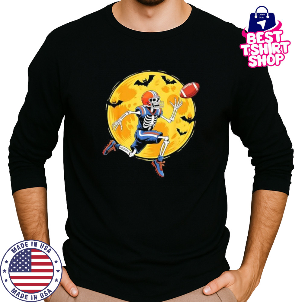 Skeleton football halloween shirt Long Sleeved