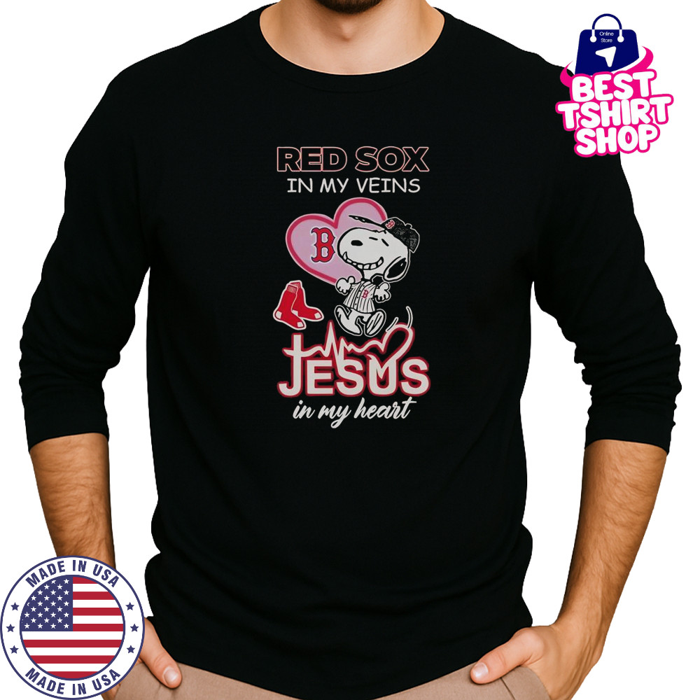 Snoopy Boston Red Sox In My Veins Jesus In My Heart T-Shirt Long Sleeved