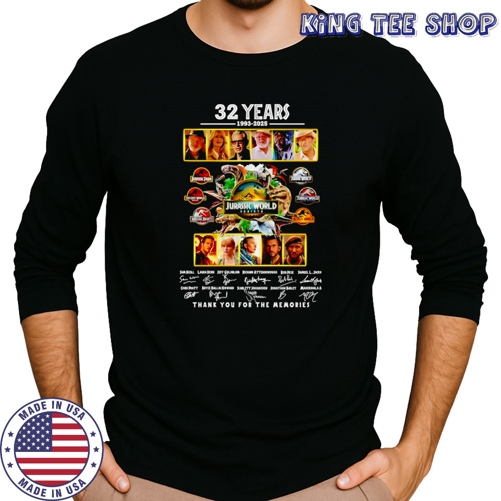 32 years 1993 2025 Jurassic World Rebirth thank you for the memories shirt Long Sleeved