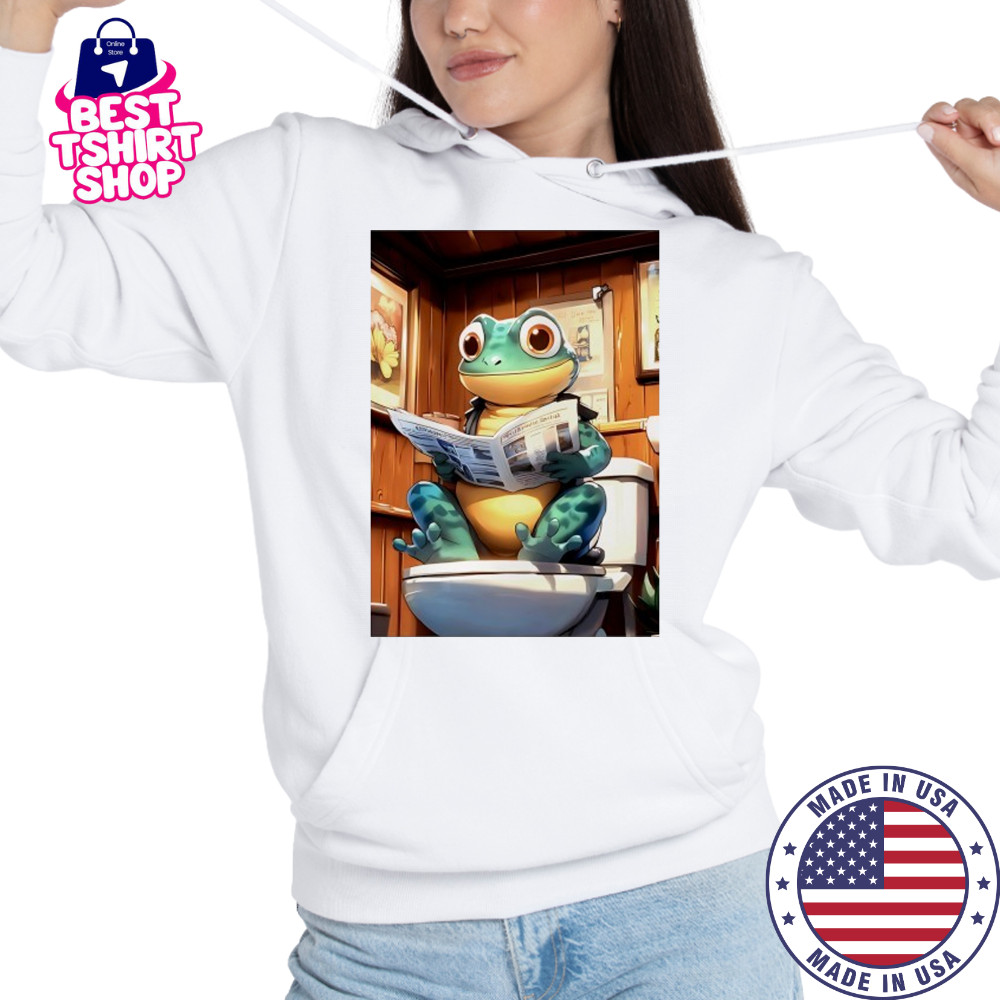 Green Gecko reads Morning Newspaper Rustic Wood Bathroom shirt Hoodie