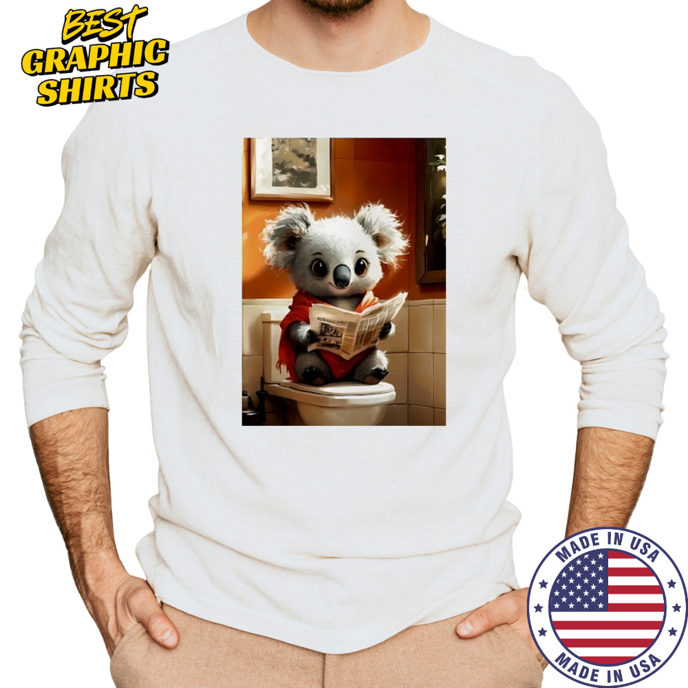 Koala Bear reading Newspaper Bathroom Morning Routine Charm shirt Long Sleeved