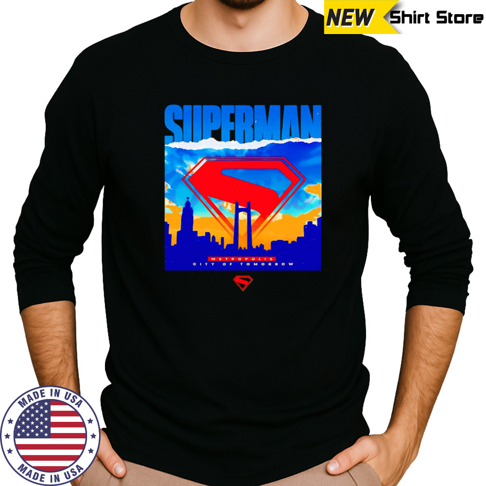 Superman metropolis city of tomorrow ripped poster shirt Long Sleeved