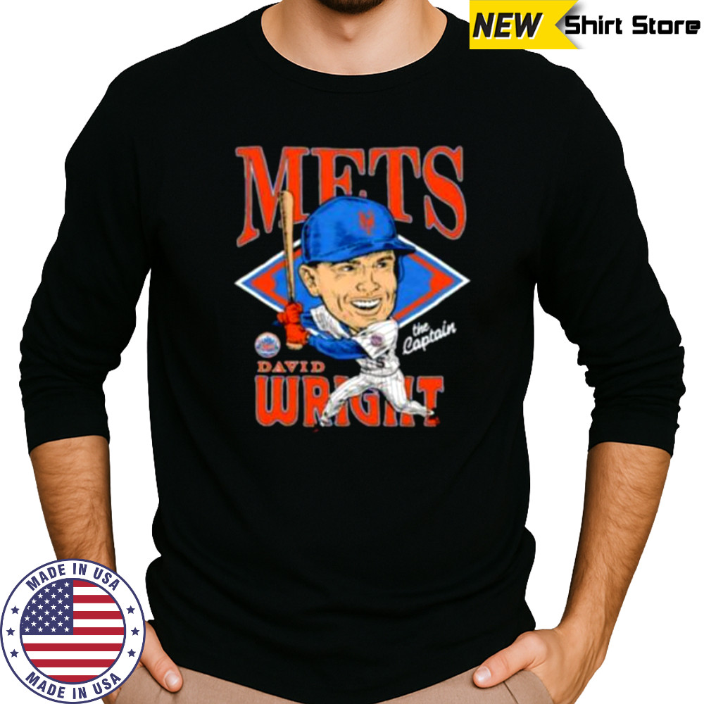 The Captain David Wright New York Mets Caricature Signature T Shirt Long Sleeved