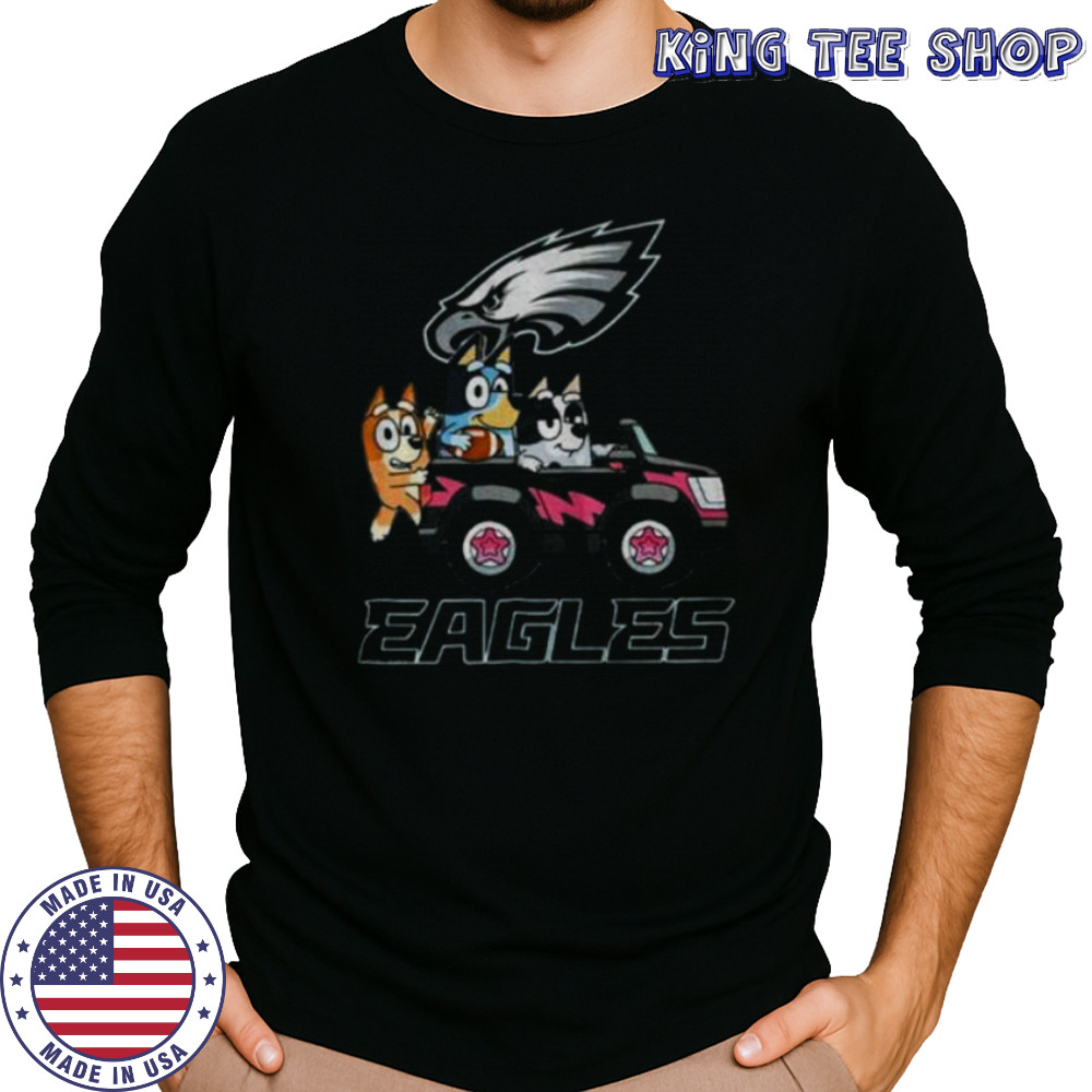 Bluey and Philadelphia Eagles driving a car funny shirt Long Sleeved