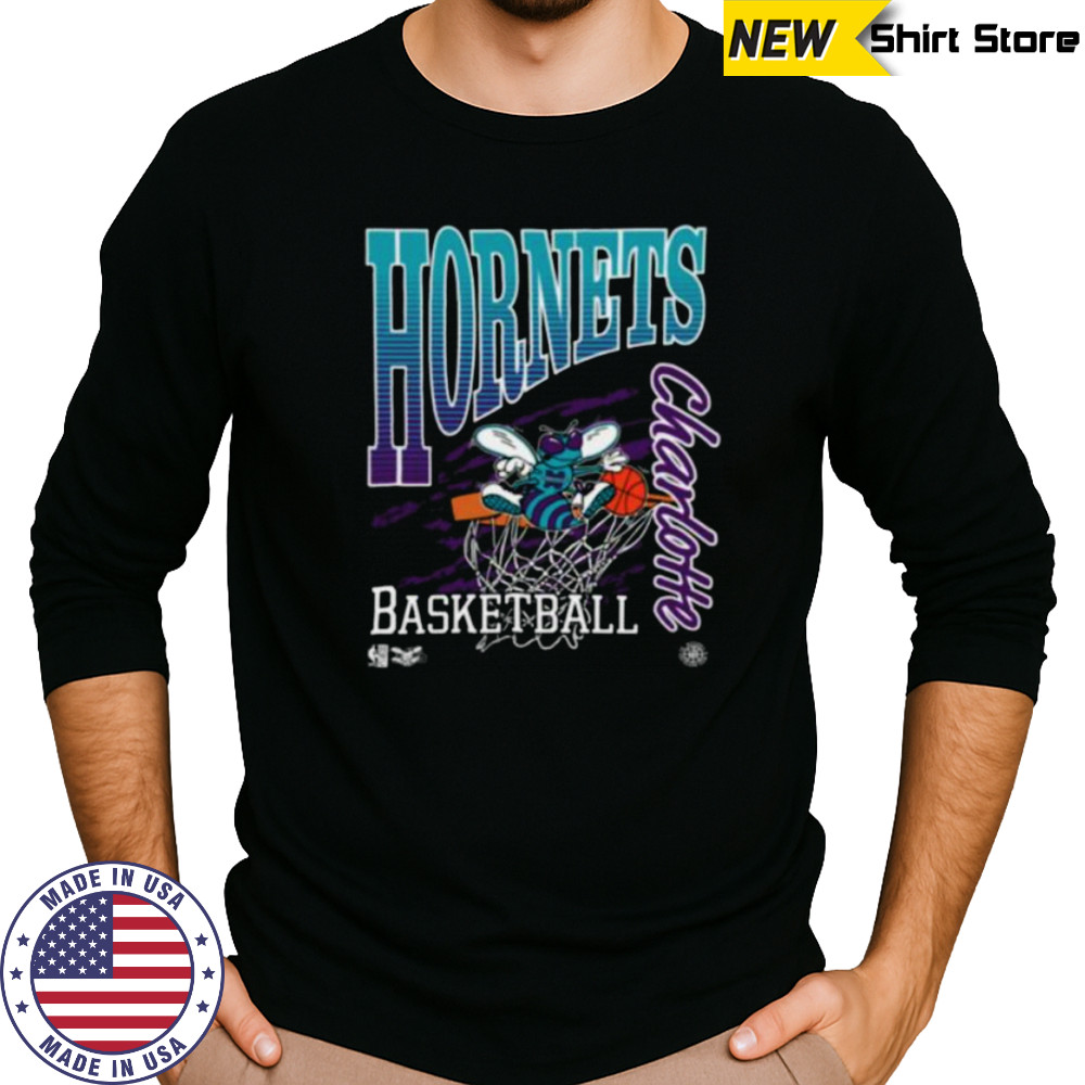 Charlotte Hornets Mitchell & Ness NBA Basketed Vintage Shirt Long Sleeved