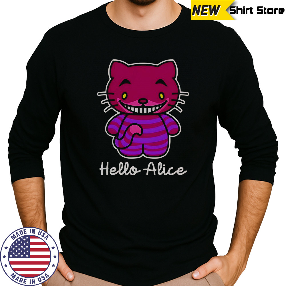 Hello Alice Cheshire Cat Hello Kitty Alice In The Wonderland T-Shirt Long Sleeved
