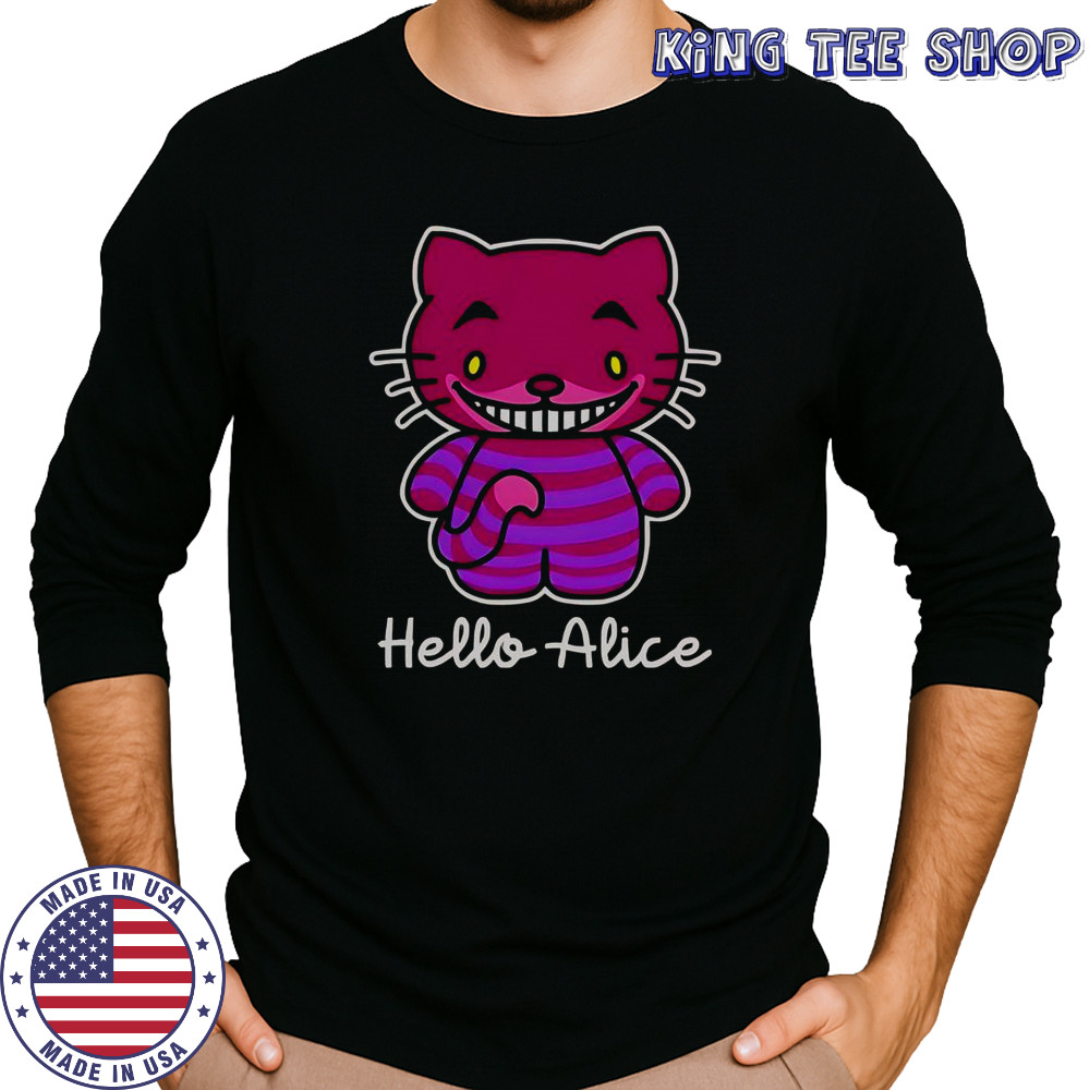 Hello Alice Cheshire Cat Hello Kitty Alice In The Wonderland T-Shirt Long Sleeved