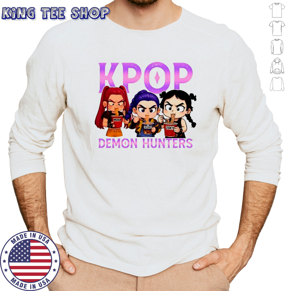 Kpop Demon Hunters eat Ramen chibi shirt Long Sleeved
