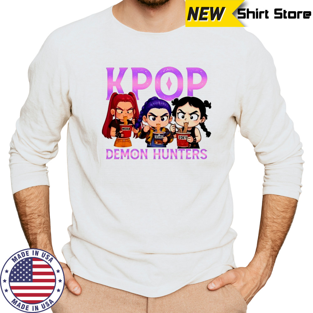 Kpop Demon Hunters eat Ramen chibi shirt Long Sleeved
