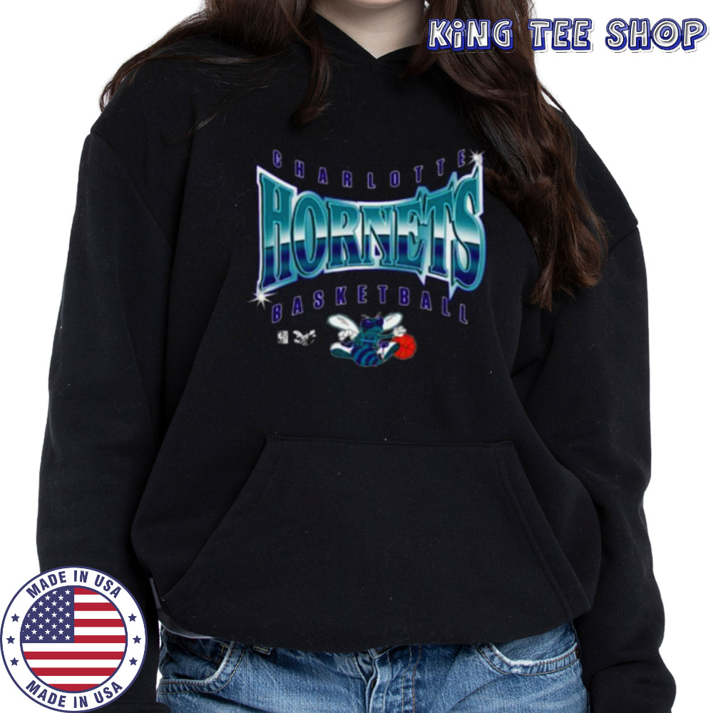 Men’s Mitchell & Ness Black Charlotte Hornets Worldwide Collection Glow Up T Shirt Hoodie