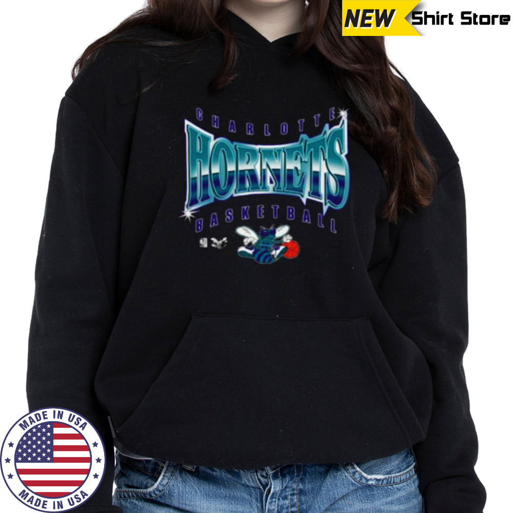 Men’s Mitchell & Ness Black Charlotte Hornets Worldwide Collection Glow Up T Shirt Hoodie