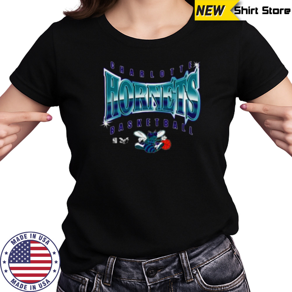 Men’s Mitchell & Ness Black Charlotte Hornets Worldwide Collection Glow Up T Shirt Women's T-shirt