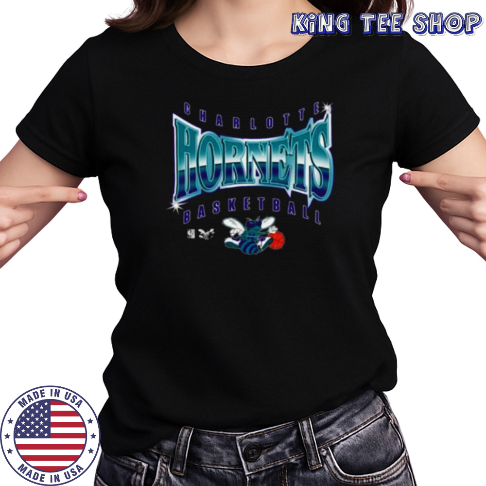 Men’s Mitchell & Ness Black Charlotte Hornets Worldwide Collection Glow Up T Shirt Women's T-shirt