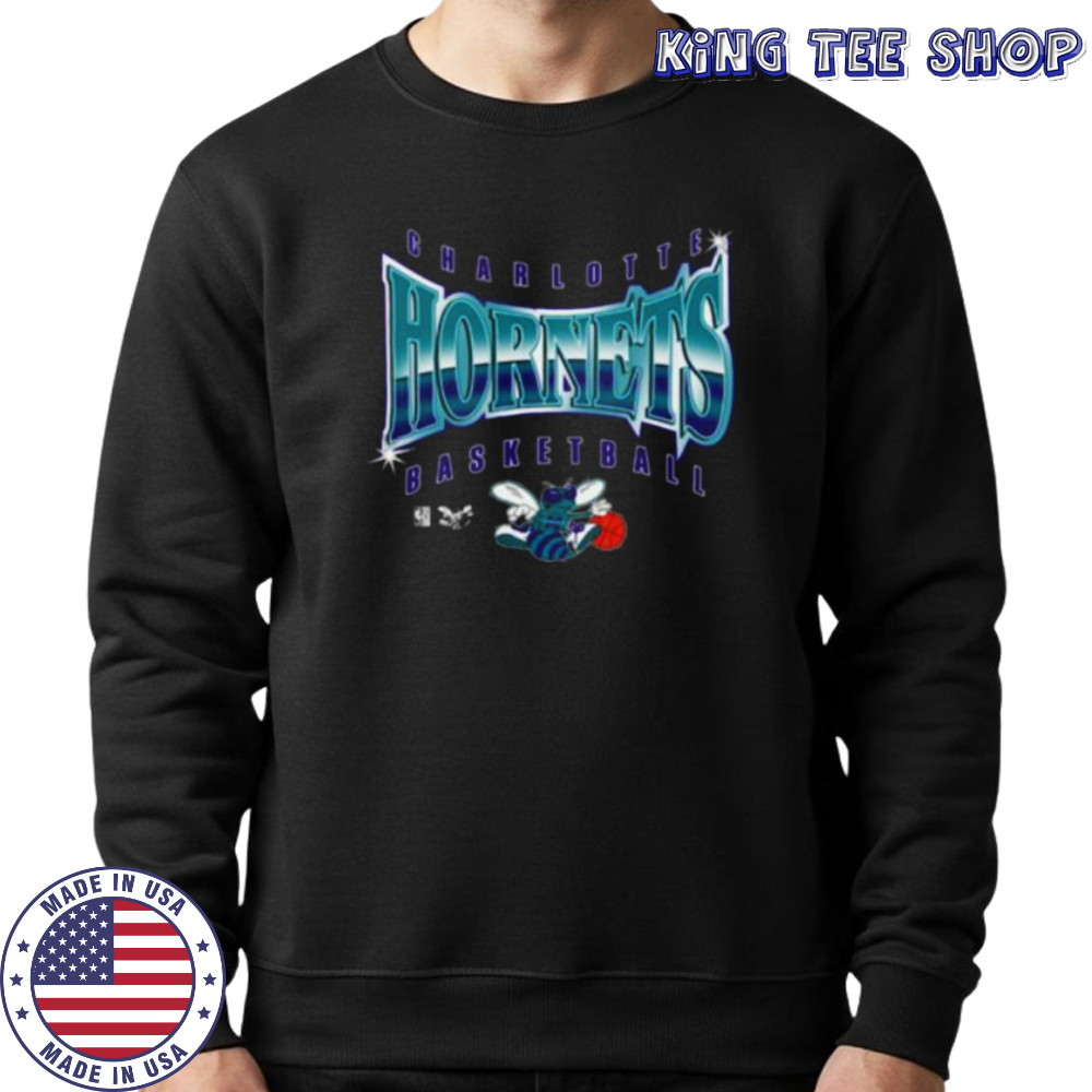 Men’s Mitchell & Ness Black Charlotte Hornets Worldwide Collection Glow Up T Shirt Sweatshirt