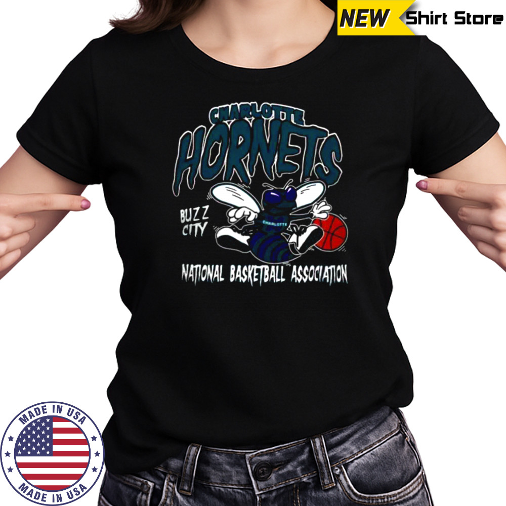 Mitchell & Ness Black Charlotte Hornets Retro Mascot Script T Shirt Women's T-shirt