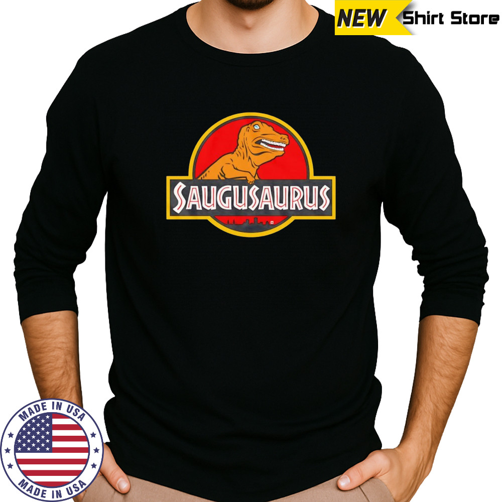 Saugusaurus Orange Dinosaur logo shirt Long Sleeved