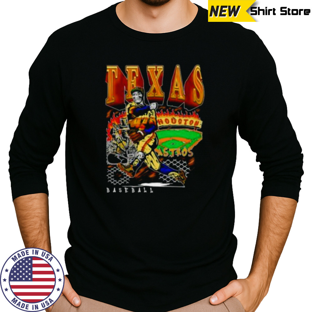 Houston Texas Baseball player skeleton art shirt Long Sleeved