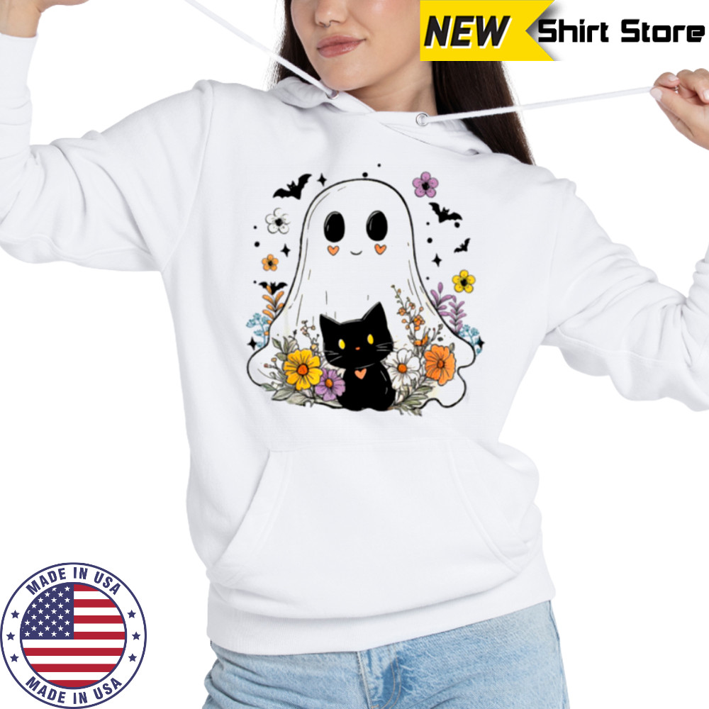 Floral Ghost Black Cat Halloween Costume Shirt Hoodie