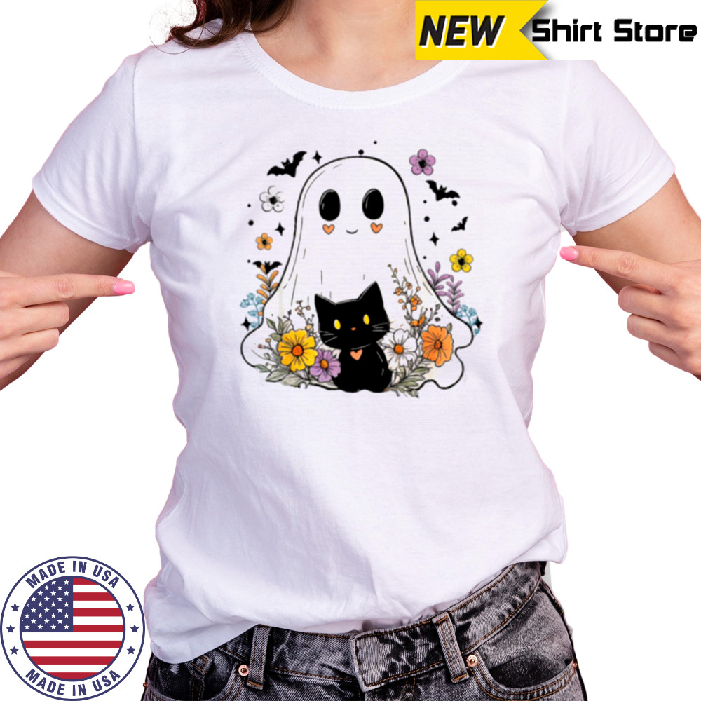 Floral Ghost Black Cat Halloween Costume Shirt Women's T-shirt