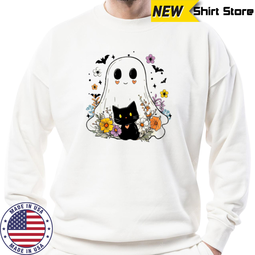 Floral Ghost Black Cat Halloween Costume Shirt Sweatshirt