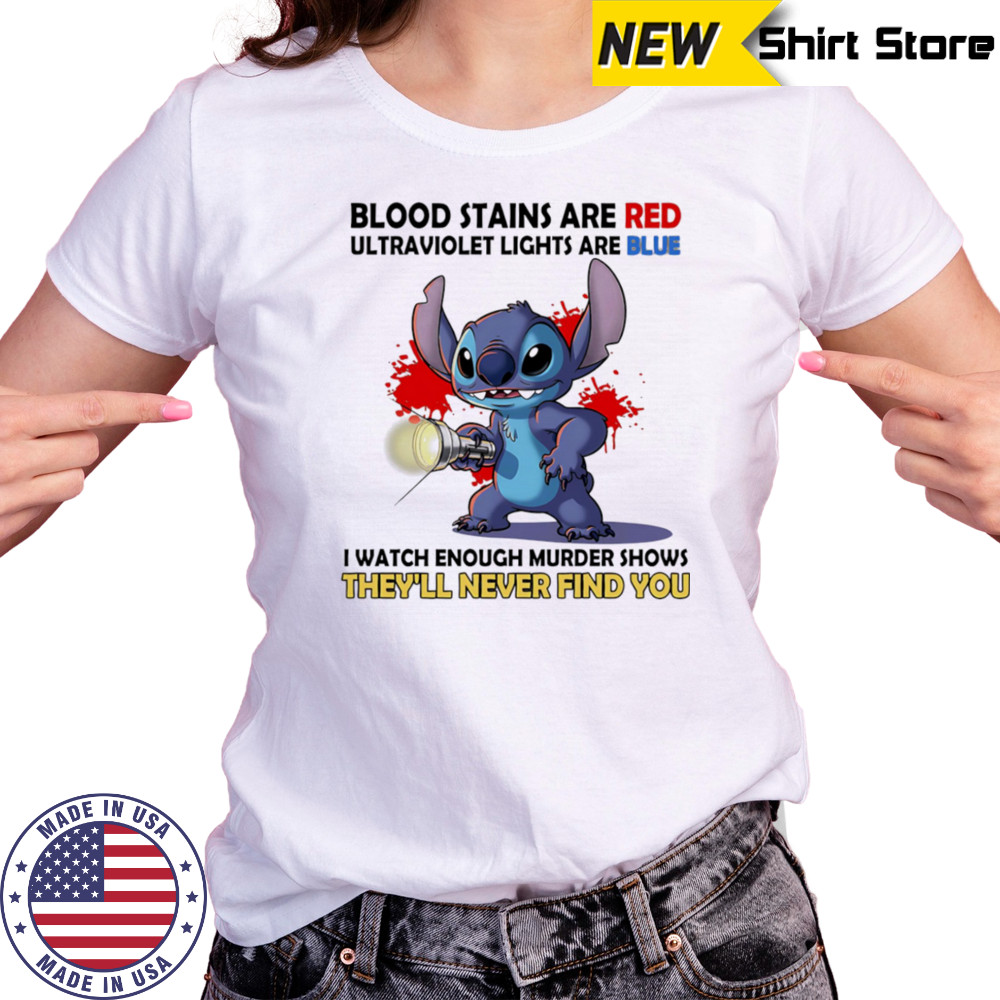 Stitch blood stains are red ultraviolet lights are blue shirt Women's T-shirt