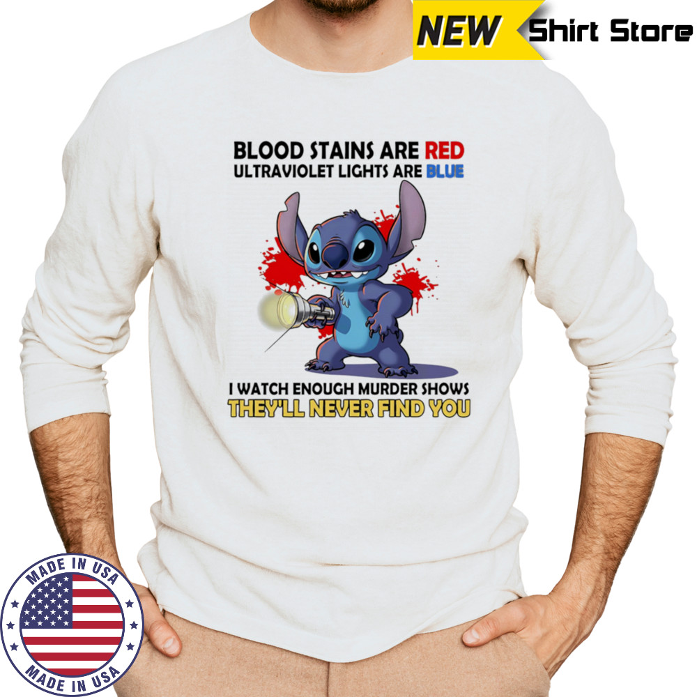 Stitch blood stains are red ultraviolet lights are blue shirt Long Sleeved