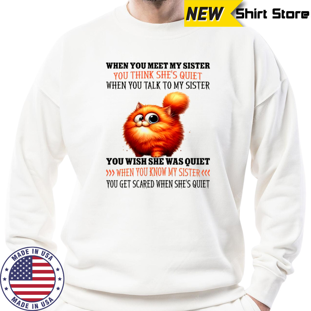 Cat when you meet my sister you think she’s quiet when you talk to my sister shirt Sweatshirt