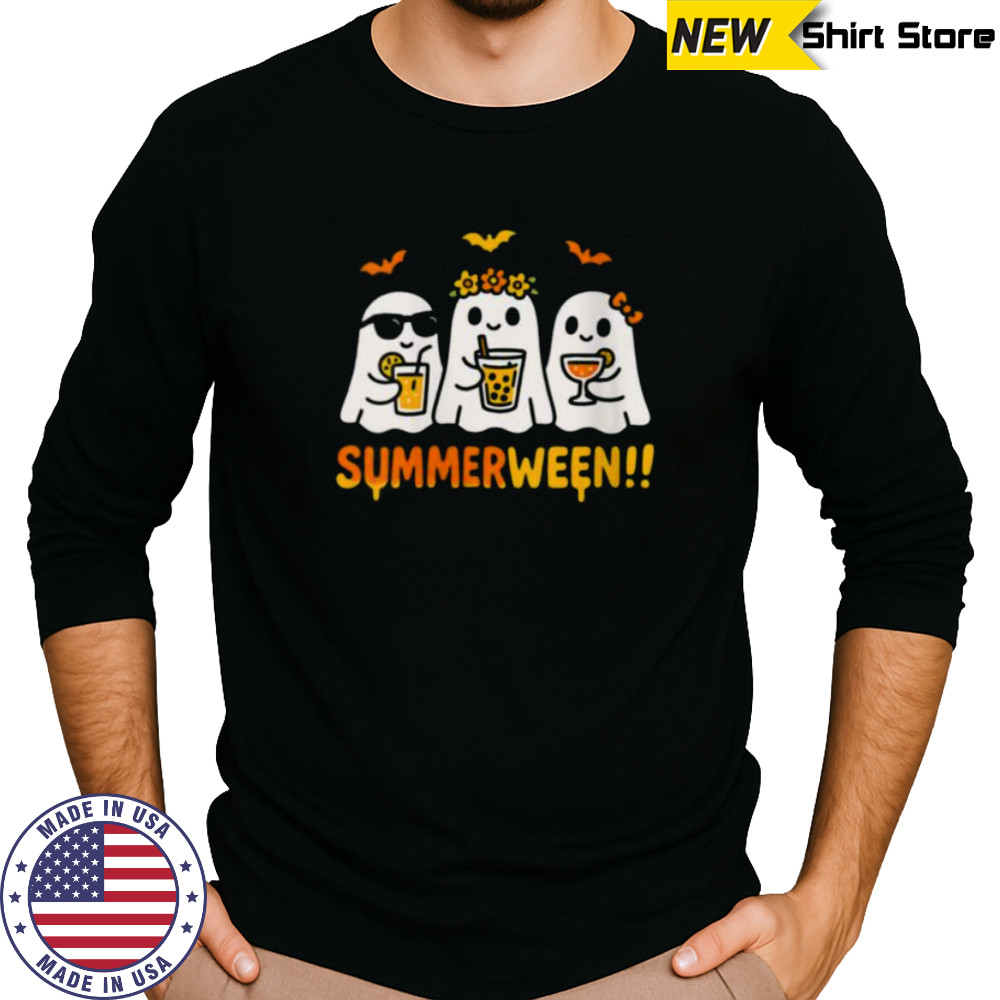 Summerween Ghost Spooky Summer Halloween Beach Vibes Party Shirt Long Sleeved
