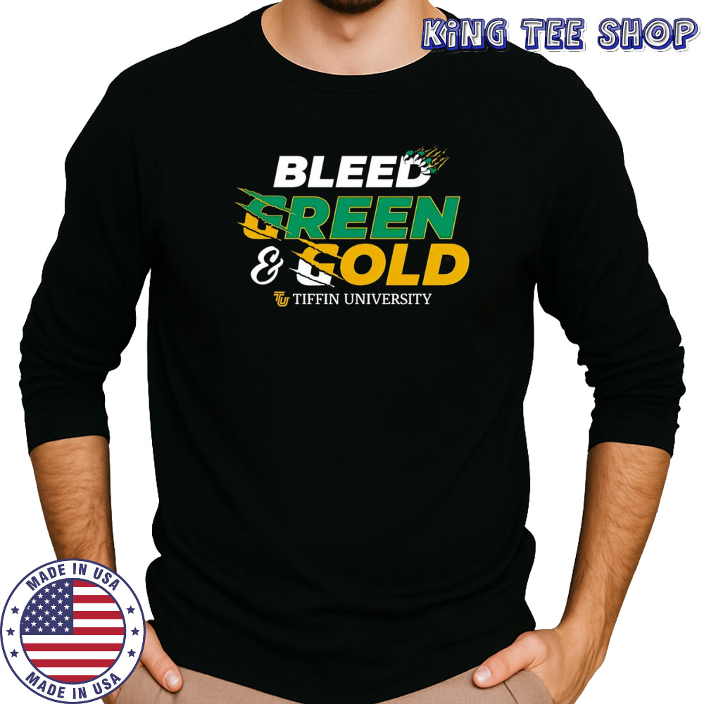 Bleed green and gold Tiffin University shirt Long Sleeved
