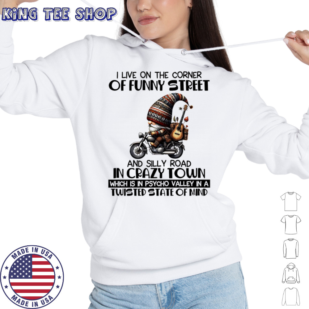 Gnome I live on the corner of funny street and silly road in crazy town shirt Hoodie