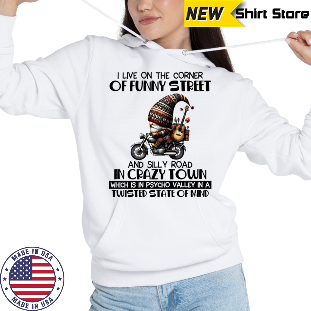 Gnome I live on the corner of funny street and silly road in crazy town shirt Hoodie