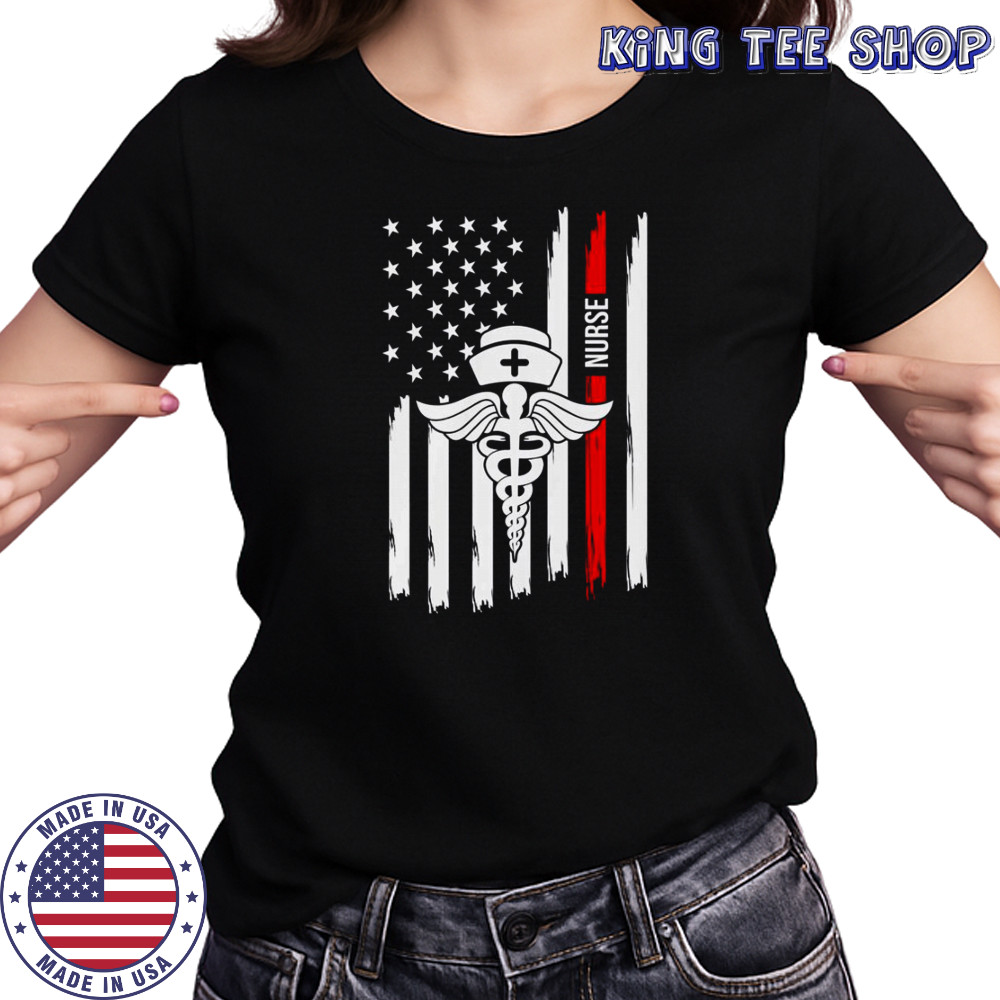 American Flag Nurse Caduceus Red Stripe Nurse Cap Healthcare Heroes T-Shirt Women's T-shirt
