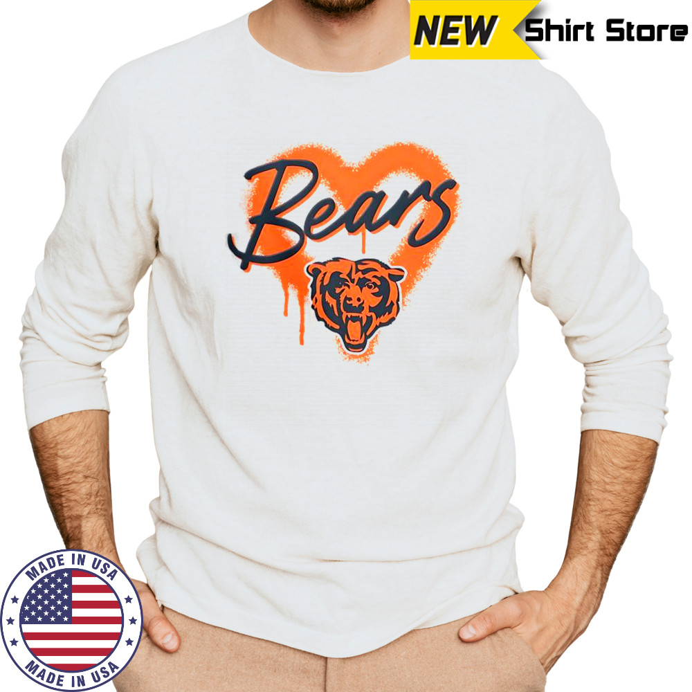 Chicago Bears Football Spray Heart T-Shirt Long Sleeved