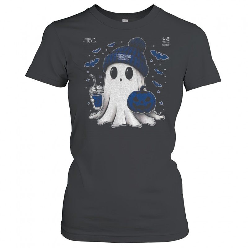 Cute ghost pumpkin Indianapolis Colts football NFL 2025 Happy Halloween shirt Women's T-shirt