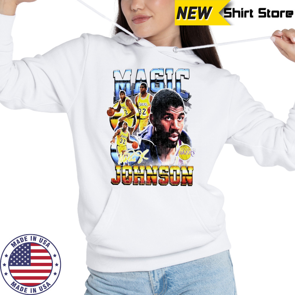 Magic Johnson Los Angeles Lakers Hardwood Classics commemorative player collage shirt Hoodie