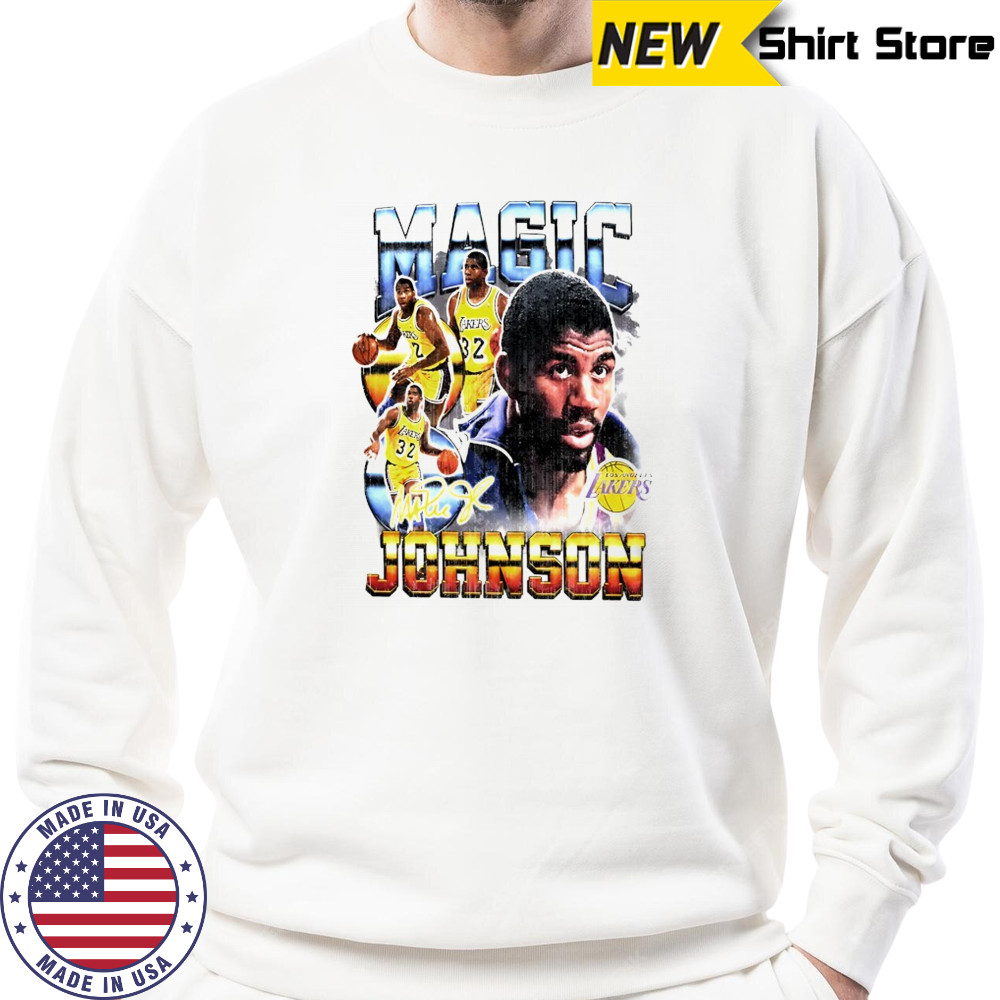 Magic Johnson Los Angeles Lakers Hardwood Classics commemorative player collage shirt Sweatshirt