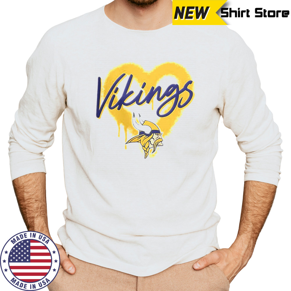 Minnesota Vikings Football Spray Heart T-Shirt Long Sleeved