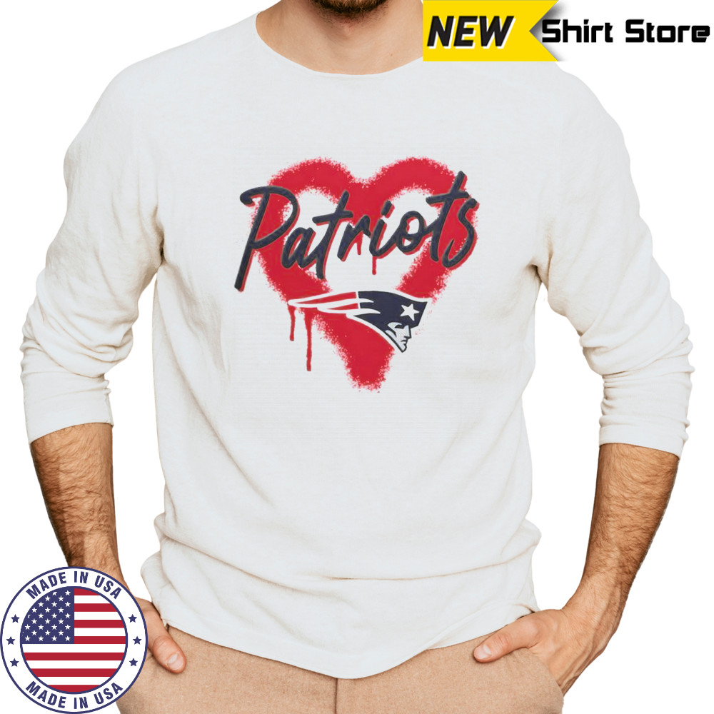 New England Patriots Football Spray Heart T-Shirt Long Sleeved