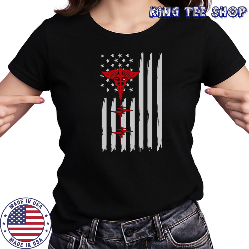 Patriotic Medical American Flag Red Caduceus Heartbeat T-Shirt Women's T-shirt