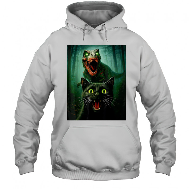 Zombie T-Rex and Cat selfie Halloween shirt Hoodie
