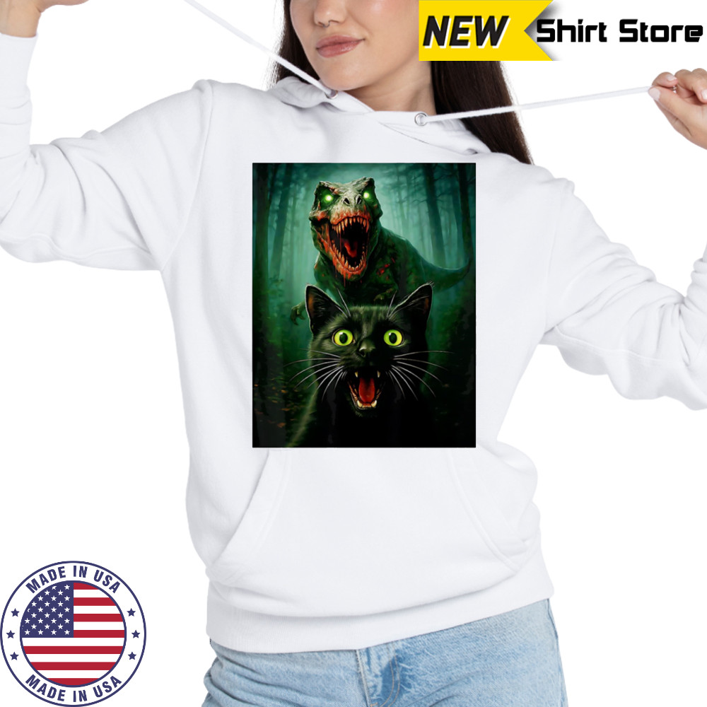 Zombie T-Rex and Cat selfie Halloween shirt Hoodie