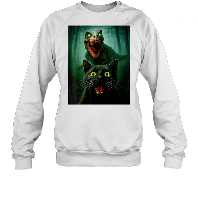 Zombie T-Rex and Cat selfie Halloween shirt Sweatshirt