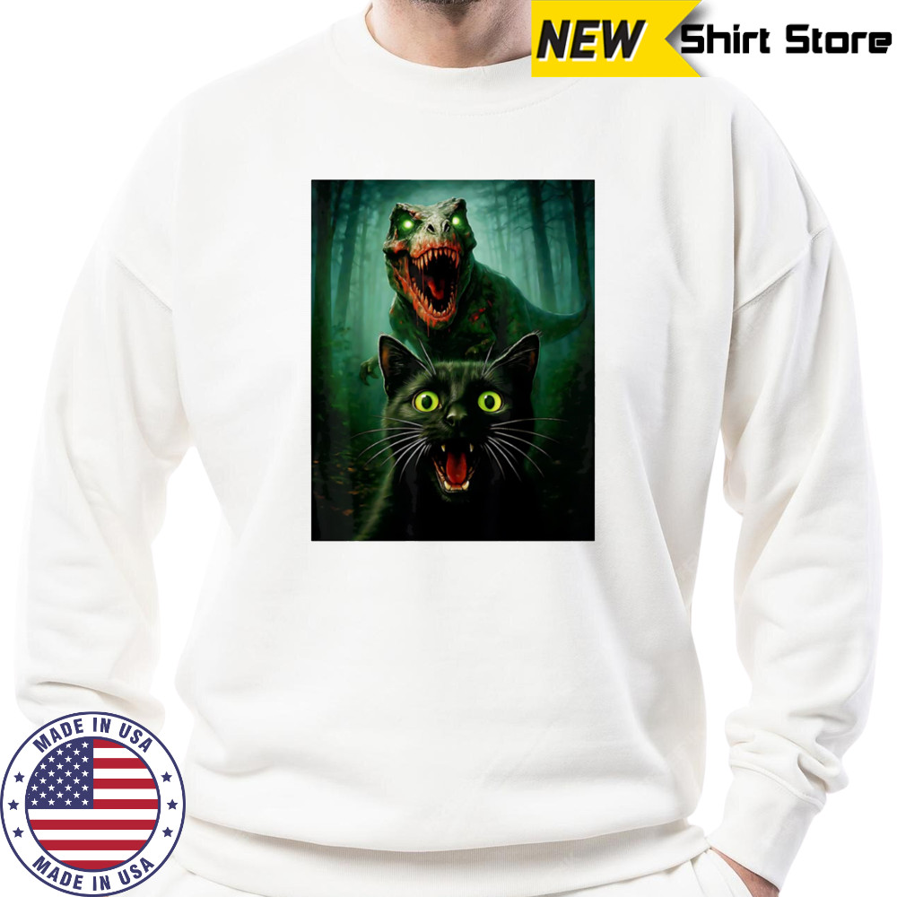 Zombie T-Rex and Cat selfie Halloween shirt Sweatshirt