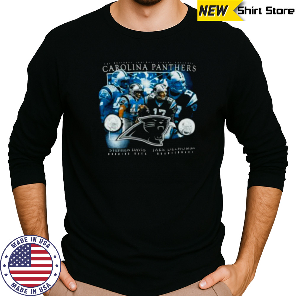 00’s Carolina Panthers Jake Delhomme Stephen Davis Vintage Black Star Players NFL Shirt Long Sleeved