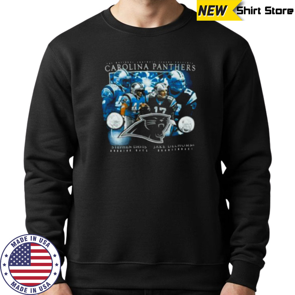 00’s Carolina Panthers Jake Delhomme Stephen Davis Vintage Black Star Players NFL Shirt Sweatshirt