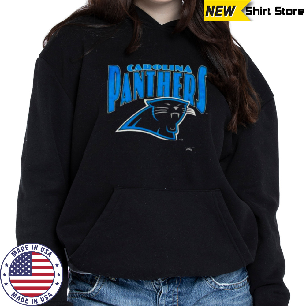 1993 Carolina Panthers Vintage Black Nutmeg Mills Big Logo Spellout NFL Shirt Hoodie